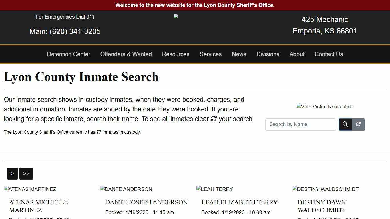 Inmate Search - Lyon County Sheriff's Office