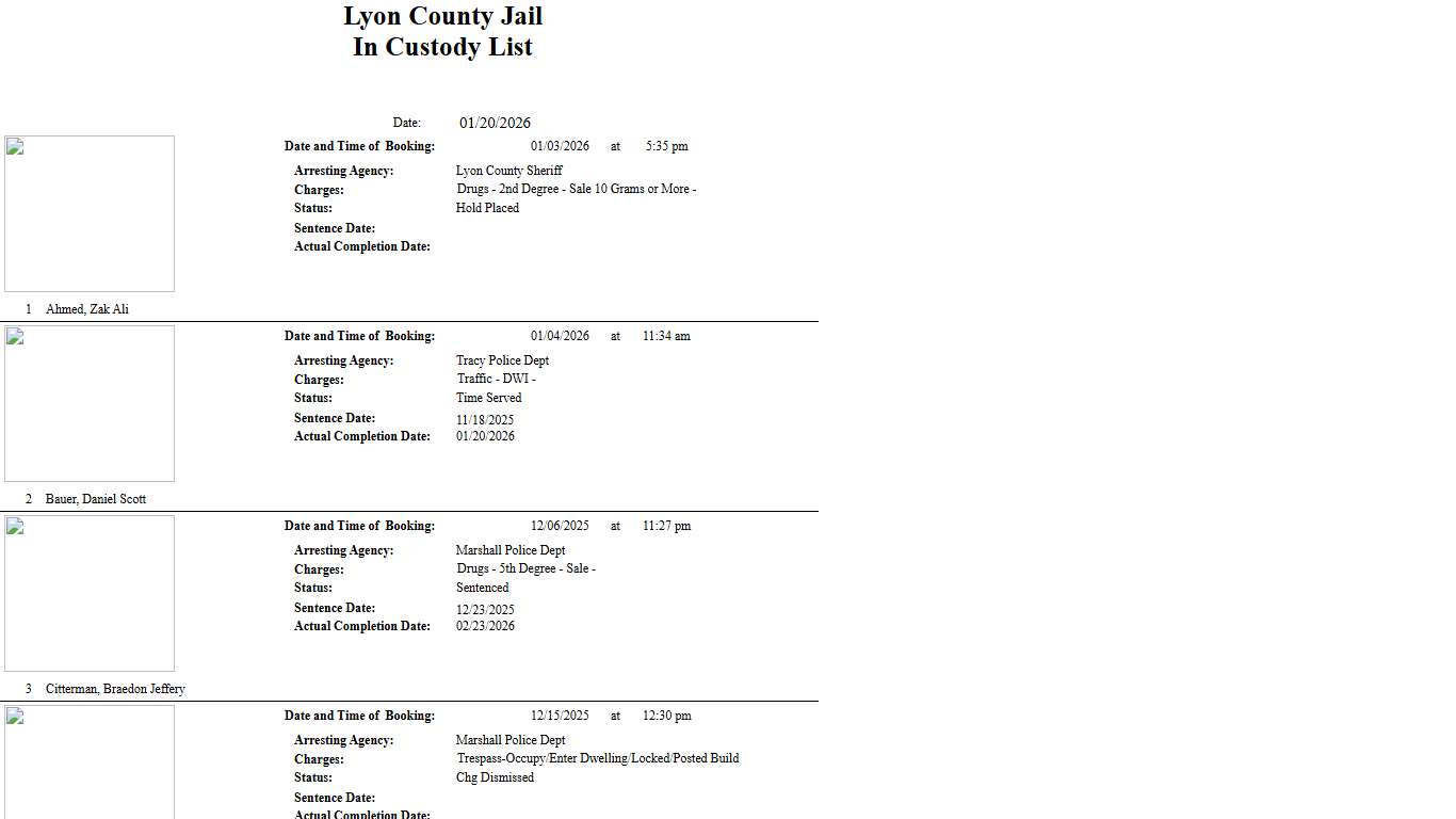 In Custody List - Lyon County Jail