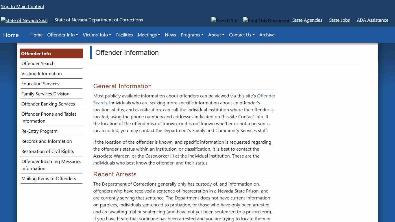 Inmates | Nevada Department of Corrections